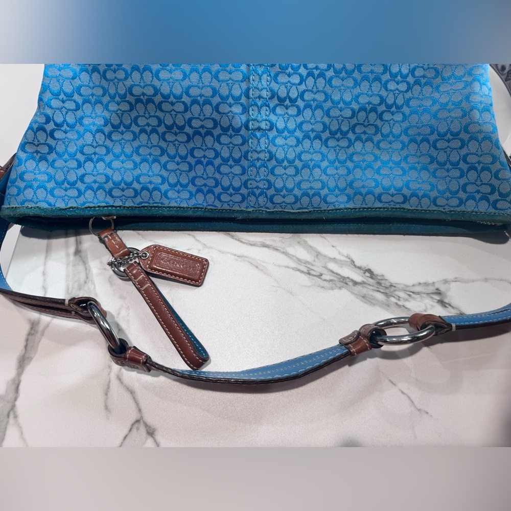 Coach Blue Signature Suede Hobo Bag #1461 - Picture 8 of 10